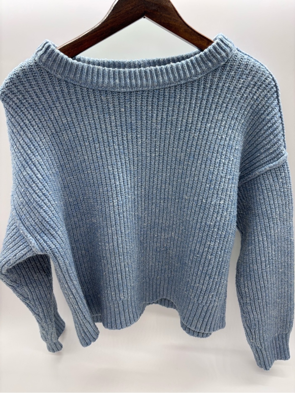 American Eagle Outfitters Dusty Blue Ribbed Crewneck Sweater
